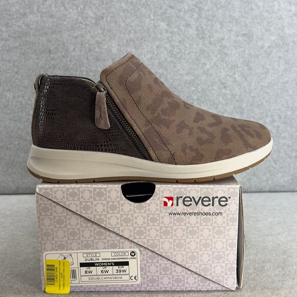 Revere Dublin Leather Zip Up Ankle Sneaker Shoe-Camo Espresso -Women Size 8 *NEW - Picture 2 of 15